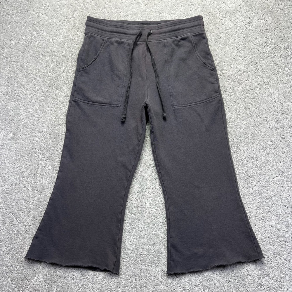 Aerie Sweatpants Womens Large Gray Cotton Wide Leg Cropped Raw Hem Drawstring